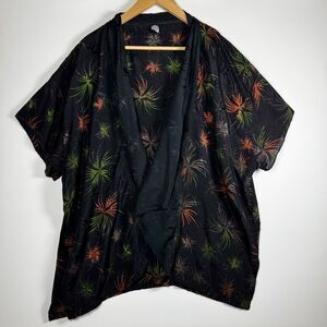 Tanami Kimono Blouse Cardigan Womens 2X Black Rayon Firework Print Boho Festival